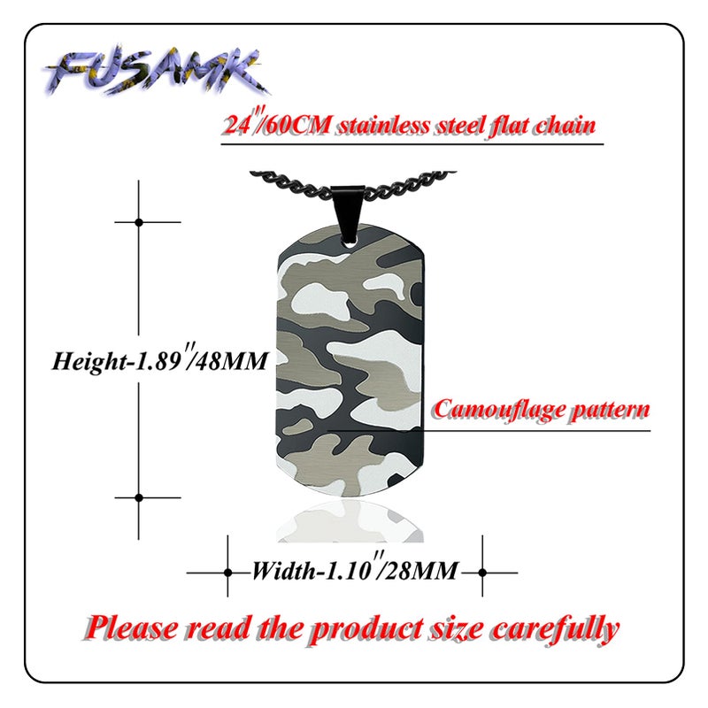 Fusamk Hip Hop Stainless Steel Camouflage Dog Tag Pendant Chain Necklace(Camouflage) - Image 2